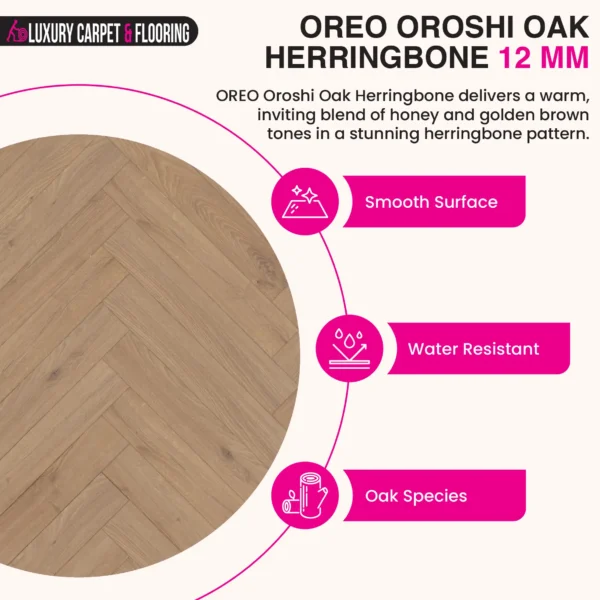 OREO Oroshi Oak Herringbone Laminate Flooring – 12mm | Lignum Fusion - Image 4