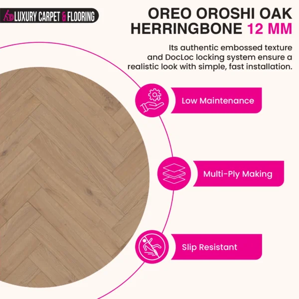 OREO Oroshi Oak Herringbone Laminate Flooring – 12mm | Lignum Fusion - Image 3