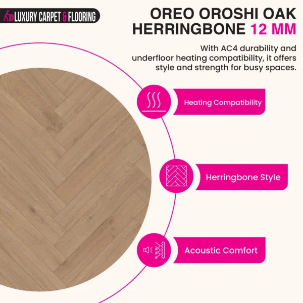 OREO Oroshi Oak Herringbone Laminate Flooring – 12mm | Lignum Fusion - Image 2